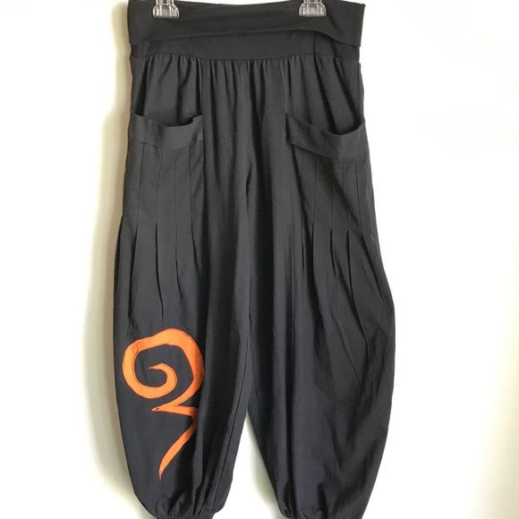 Pants - Boho Black Pants Pleated Cuff Fold Over Waistband